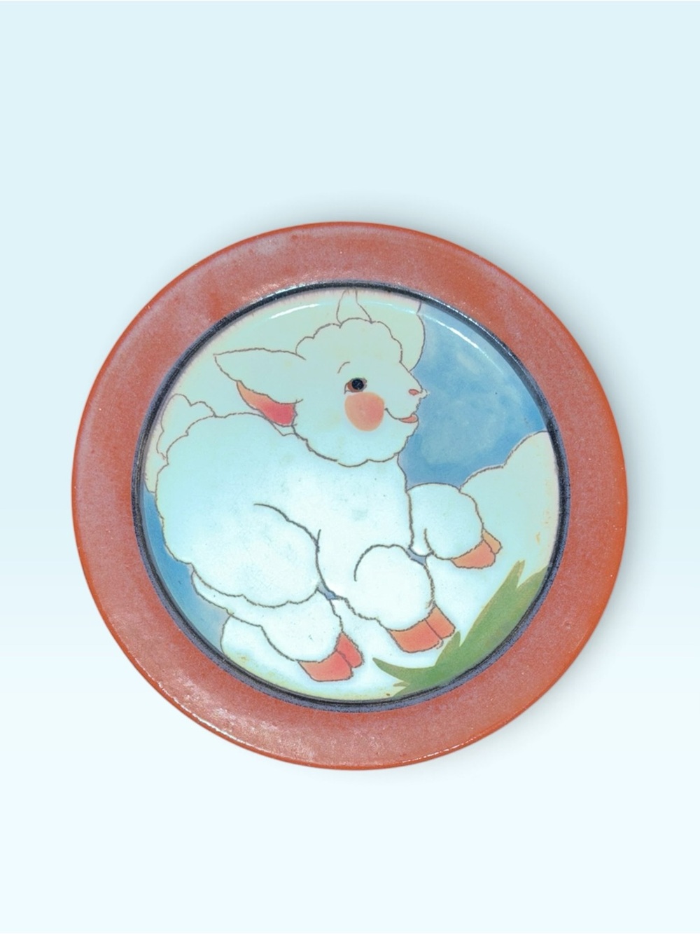 Luman Signed 8” Studio Art Glazed Terracotta Pottery Lamb Plate